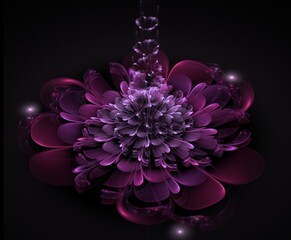 Dark fractal flower, digital artwork for creative graphic design...Fractal pattern in the shape of flowers on a black background.Abstract fractal background