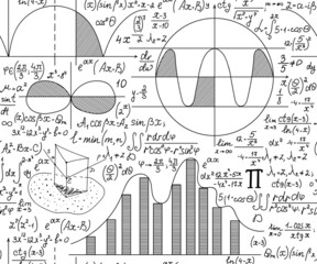 Wall Mural - Scientific vector seamless pattern with handwritten math calculations, formulas and equations. You can use any color of background