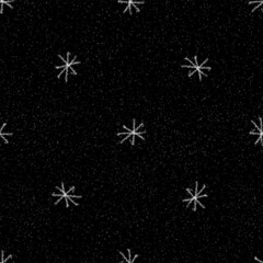 Hand Drawn Snowflakes Christmas Seamless Pattern. Subtle Flying Snow Flakes on chalk snowflakes Background. Authentic chalk handdrawn snow overlay. Impressive holiday season decoration.