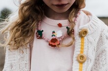 Close Up Of Girls Fairy And Strawberry Necklace