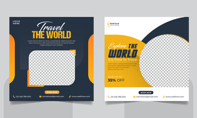 travel tour promotion social media post or explore world travelling business social media banner, to