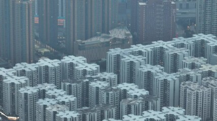 Wall Mural - 4K aerial footage flying over Hong Kong city - Kowloon 