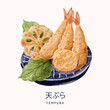 tempura japanese food dishes watercolor digital illustration
