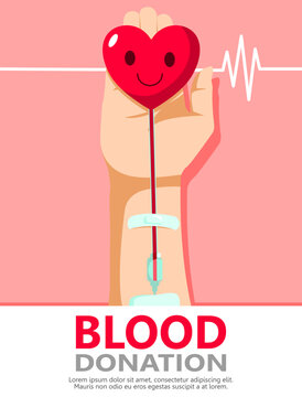 Smiling heart donating blood to arms. blood donors for poster, banner, and background. Vector illustration Flat Design for blood donation day concept.