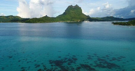 Wall Mural - aerial view of bora bora in french polynesia with cruise ships and mount otemanu