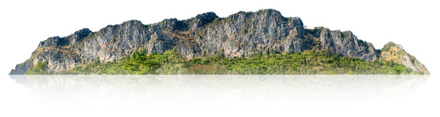 Rocky mountain with green forest at Loei Province, Thailand, isolated on white background.