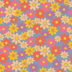 Wall Mural - vector seamless pattern in retro hippie style with flowers. pattern in flat style