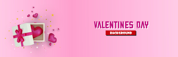 Valentine's Day design realistic red gift box open gift box filled with festive decoration objects holiday banners,modern brochures.Romantic background.Background for Birthday,Sale,Wedding Web Banner