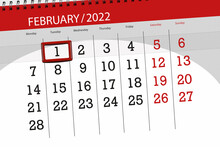 Calendar Planner For The Month February 2022, Deadline Day, 1, Tuesday