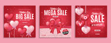 Valentine's day sale promotion social media banner post template design with love or heart balloon, brand logo and business icon. Holiday celebration marketing flyer or abstract style web poster.     