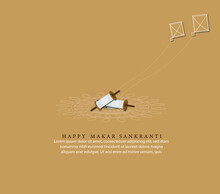 Greeting Card Design With Realistic Flying Kites And String Spools  For Makar Sankranti Festival.
