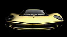 3D Realistic Illustration. Rendering Of A Gold Color Muscle Car Isolated On Black Background. Vintage Classic Sport Car.