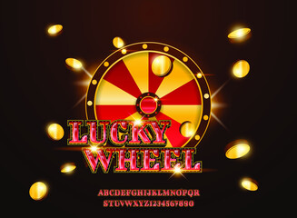 Sticker - golden luxury lucky wheel roulette with coin text effect