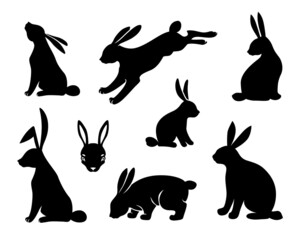 Wall Mural - Set of silhouettes of Easter bunnies