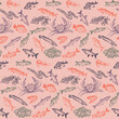 Graphic seamless pattern with fish and seafood elements