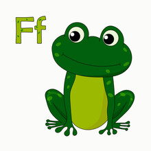 Frog With Letter F From Alphabet Isolated.