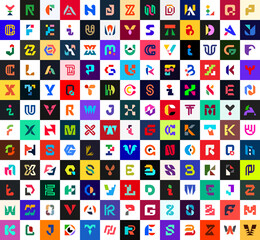 Poster - Abstract logos collection with letters. Geometric abstract logos. Icon design 