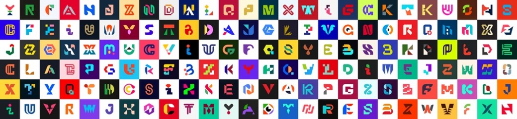 Poster - Abstract logos collection with letters. Geometric abstract logos. Icon design 