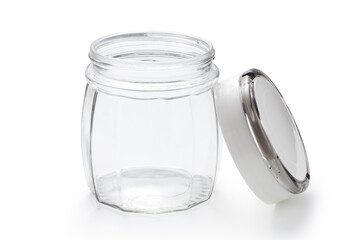 Wall Mural - Empty glass jar with lid isolated on white background