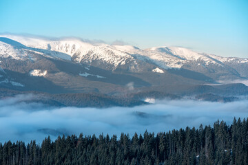  landscape view of winter carpathian mountains