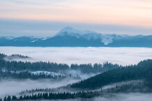 Landscape View Of Winter Carpathian Mountains