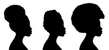 Vector Silhouette Profile Portrait Of Young African American Woman Represented With Two Different Hairstyles And With Head Wrap

