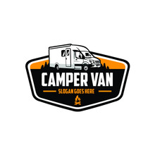 Camper Van Caravan RV Motorhome Emblem Logo. Best For Camper Van And RV Rental Related Business