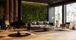 Vertical Green Wall in modern living room interior, 3d render 