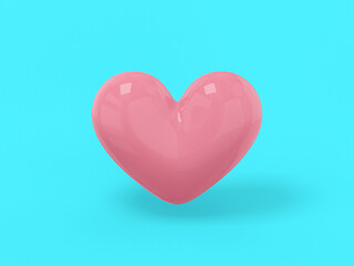 Poster - Stylized pink mono color heart on a blue solid background. Minimalistic design object. 3d rendering icon ui ux interface element.