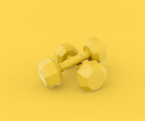 Poster - Yellow dumbbells on a yellow background. Minimalistic design object. 3d rendering.