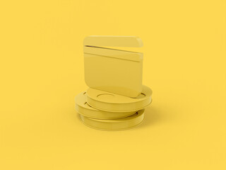 Poster - Yellow one color movie clapper on reels of film on a yellow flat background. Minimalistic design object. 3d rendering icon ui ux interface element.