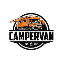 Campervan RV Motorhome Caravan Outdoor Circle Emblem Logo. Best For Camper Van Related Logo
