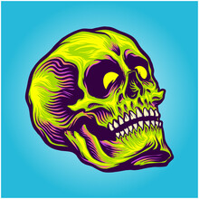 Psychedelic Zombie Green Skull Illustrations