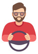 Driver experience symbol. Man driving car icon