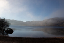 The Lake Of Sanabria, Zamora, A Day With Sun And Low Clouds.