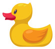 Yellow duck. Rubber bath toy. Cartoon bird