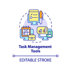 Fototapete - Task management tools concept icon. Business program type abstract idea thin line illustration. Project planning. Isolated outline drawing. Editable stroke. Roboto-Medium, Myriad Pro-Bold fonts used