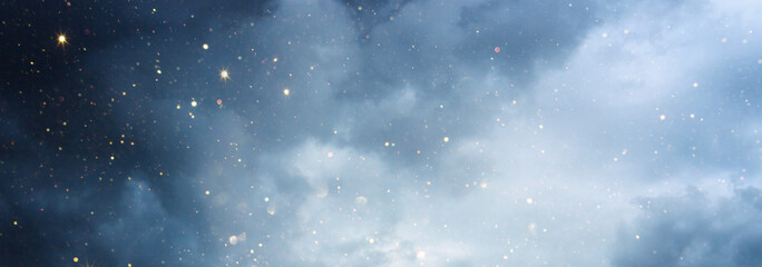 Wall Mural - Abstract sky background with stars and shiny glowing lights