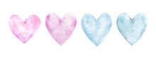 Hand-painted Watercolor Pink And Blue Hearts Set