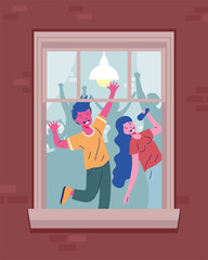 Wall Mural - young couple in window