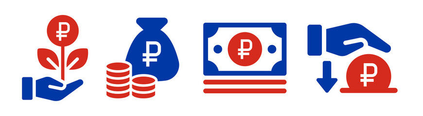 Poster - Ruble money currency icon set. Deposit and investment symbol. Russia banking icon.