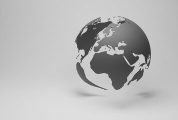 Wall Mural - planet earth, dark world map converted to globe, 3d object with shadows on light background