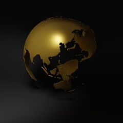 Wall Mural - golden planet earth, rotated globe made by asia, investment business background