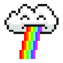 Vector Pixel Art Cloud Rainbow Isolated Cartoon. T-shirt Design.