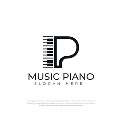 logo letter p piano instrument or playing music. with an illustrated keyboard. two variations of bla