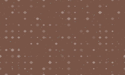 Poster - Seamless background pattern of evenly spaced white vision symbols of different sizes and opacity. Vector illustration on brown background with stars