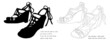 【ベクターai】グラディエーターサンダルヒール靴シルエット線画モノクロ黒色イラスト素材