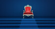 Red royal chair on a blue background, VIP throne, Red royal throne, 3d render
