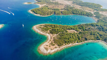 High Aerial Drone View Of Adriatic Sea Scape At Summertime Seaso