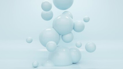Poster - Plastic shiny spheres flying and connected. Abstract loop animation
